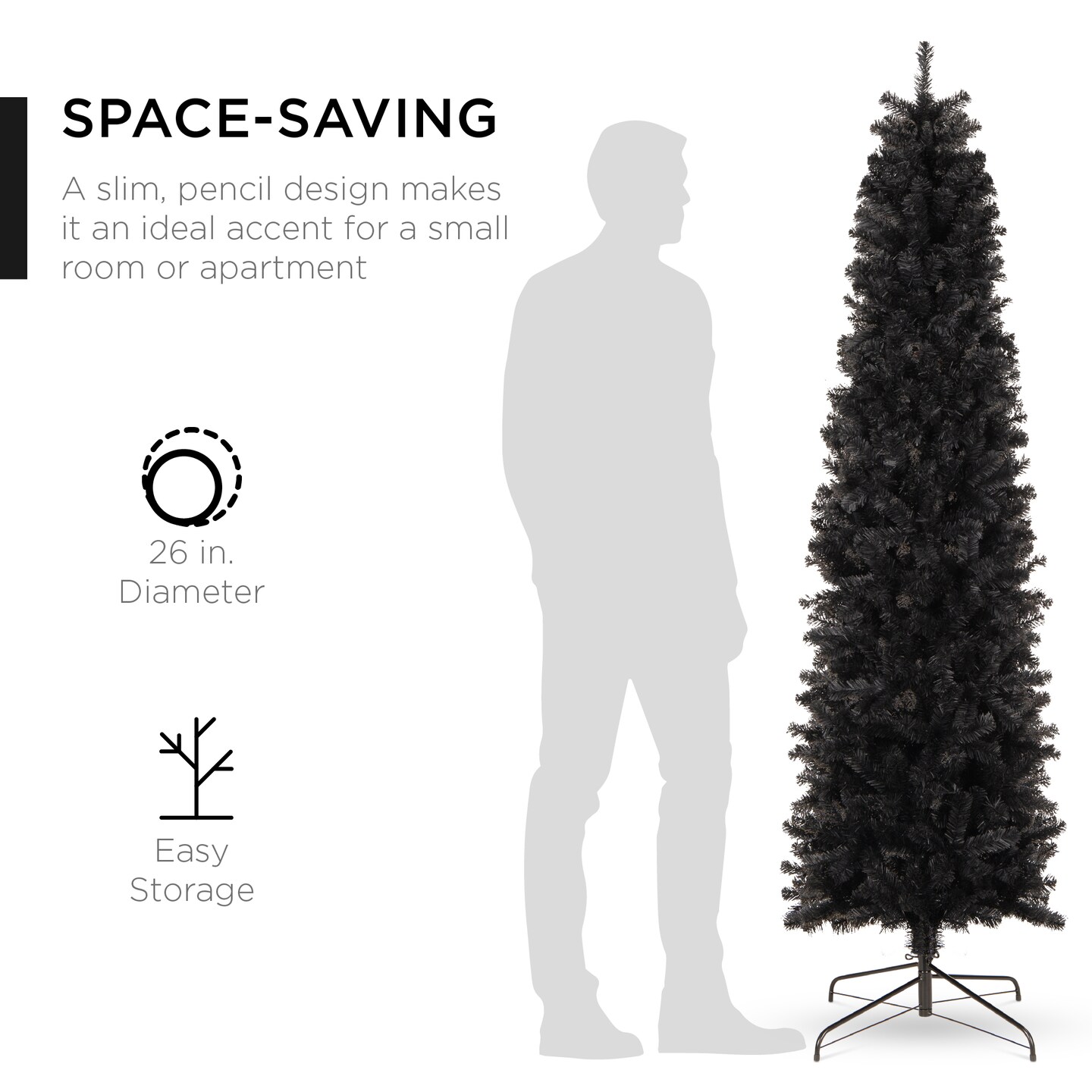 Best Choice Products Black Artificial Holiday Christmas Pencil Tree w/ Metal Base