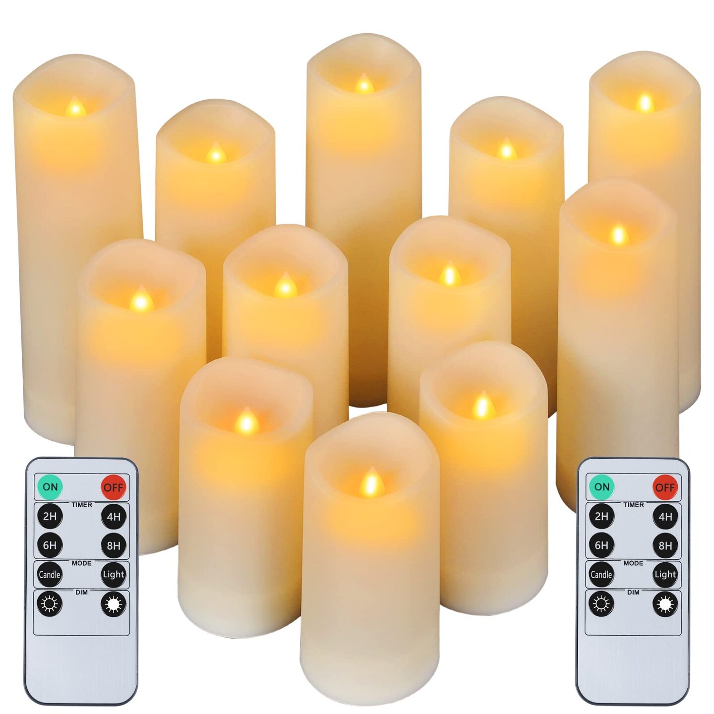 crowm Flickering Flameless Candles with Remote  Battery Operated Timer LED Votive Candles  Outdoor Waterproof Pillar Ivory Candles Light for Christmas Halloween Decor - Set of 12