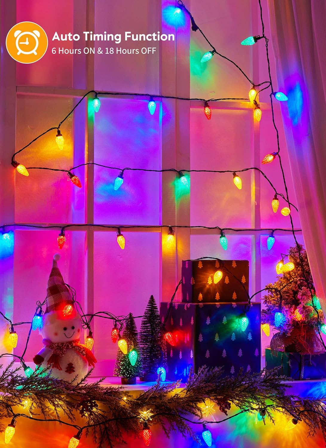 C9 Christmas Lights Outdoor, 114 Feet 150 LED C9 String Lights with Timer &#x26; 8 Light Modes, Waterproof Commercial Grade Connectable Christmas Tree Lights for Indoor Outside Roofline Patio, Multicolor