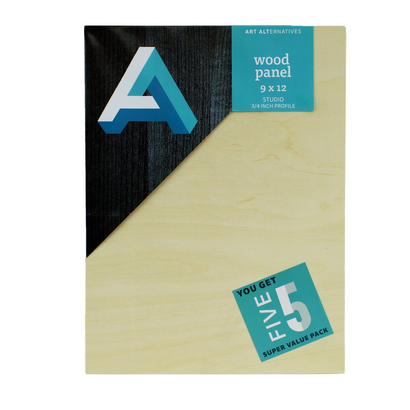 Art Alternatives Classic Wood Panel Value Pack, Studio, .75&#x22; Profile, 9&#x22; x 12&#x22;, 5/Pkg.