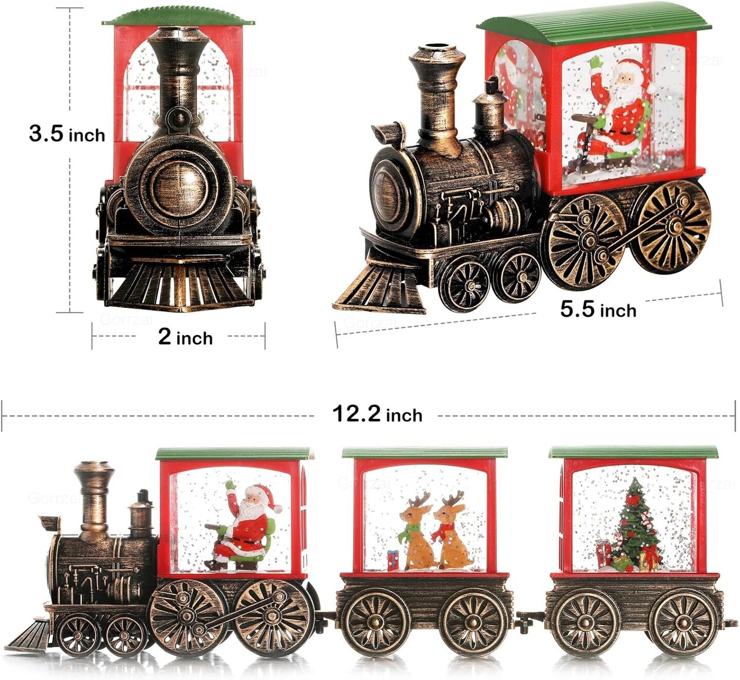 Train Snow Globe Christmas Snow Globe Lantern with Auto 6H Timer and Manual Glitter, Lighted Christmas Decorations Indoor with Santa Claus Reindeer Tree for Home Tabletop, Battery Operated