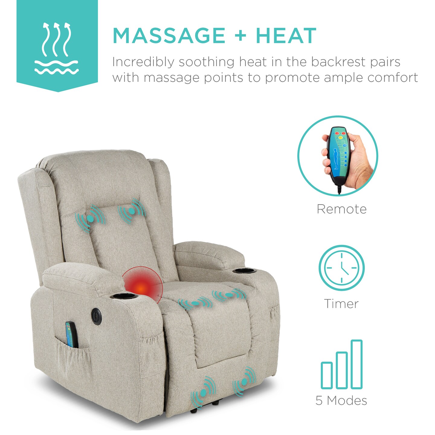 Best Choice Products Electric Power Lift Linen Recliner Massage Chair Furniture w/ USB Port, Heat, Cupholders