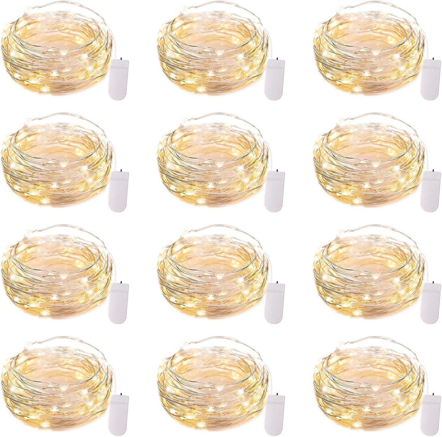 12 Pack LED Fairy Lights Battery Operated String Lights - 7ft 20LED Waterproof Silver Wire Firefly Starry Moon Lights for DIY Crafts Wedding Table Centerpieces Party Bedroom Christmas