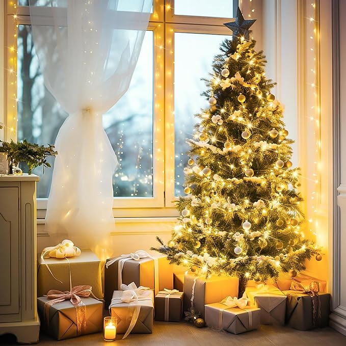 Warm White Indoor String Lights for Bedroom, Christmas String Lights 8 Modes Twinkle Fairy Lights Plug in, 33ft 100 LED Christmas Lights Outdoor Waterproof