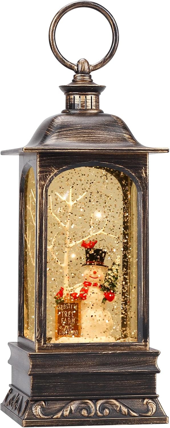 Christmas Decorations Musical Snow Globe Lantern, Glittering Lighted Plug-in, 3 AA Battery Operated &#x26; USB Powered, Cardinal Bird and Snowman