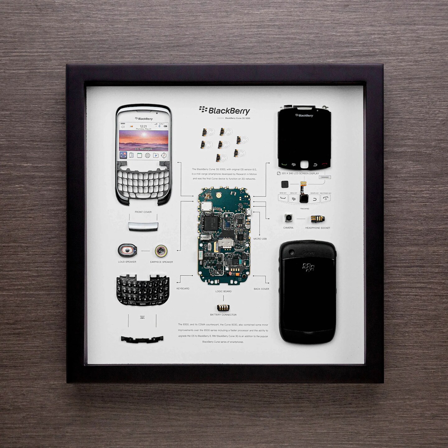Frame Blackberry Curve 9300 Disassembled Phone Teardown Artwork