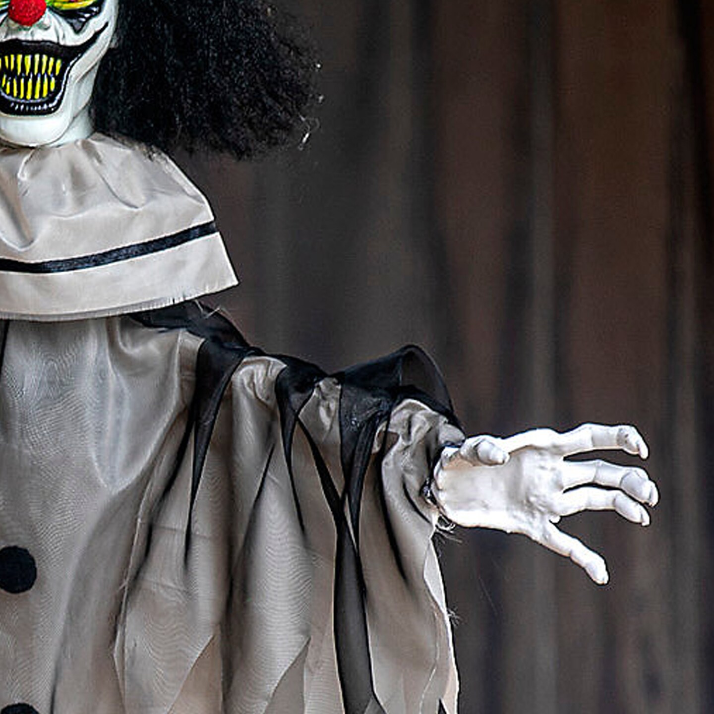 Hanging Animated Black &#x26; White Clown Halloween Decoration 35 1/2&#x22;