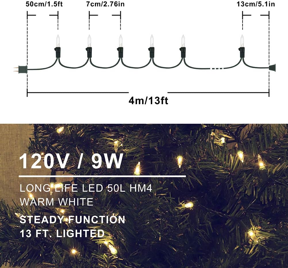 2-Pack 13ft 50-Count Warm White &#x26; Clear Green Christmas Lights - Connectable 120V UL Incandescent Mini Lights for Weddings, Bedrooms, Porches