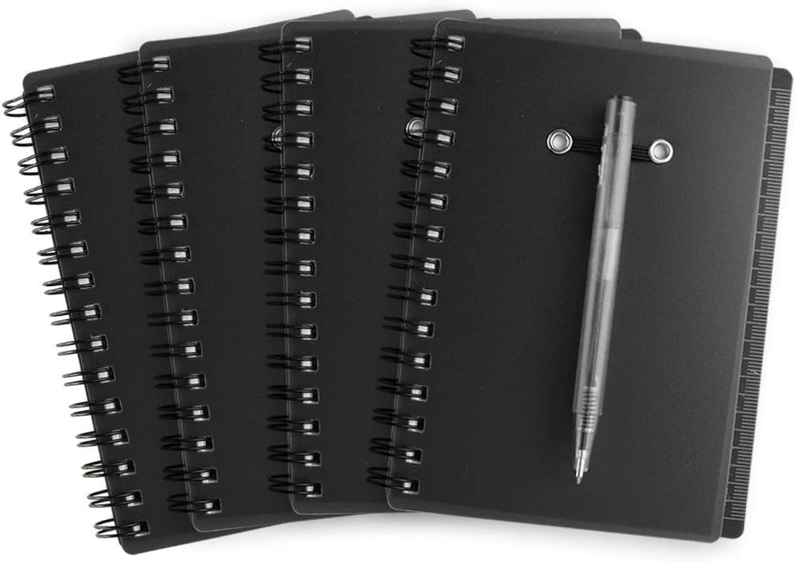 4 Pieces Spiral Notebook Steno Pocket Notepad with Pen in Holder and Sticky Notes, Page Marker Index Tabs Flags Making Plans Writing Memos Office School Supplies (Black)