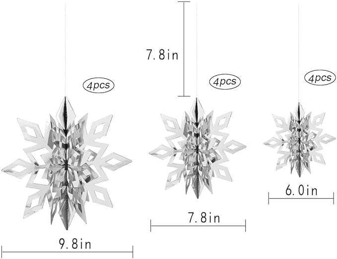 12Pcs Christmas Hanging Snowflake Decorations, 3D Snowflake Ornaments for Winter Wonderland Decorations Frozen Birthday Party Supplies, Snowflakes for Christmas Decorations Indoor Home Decor