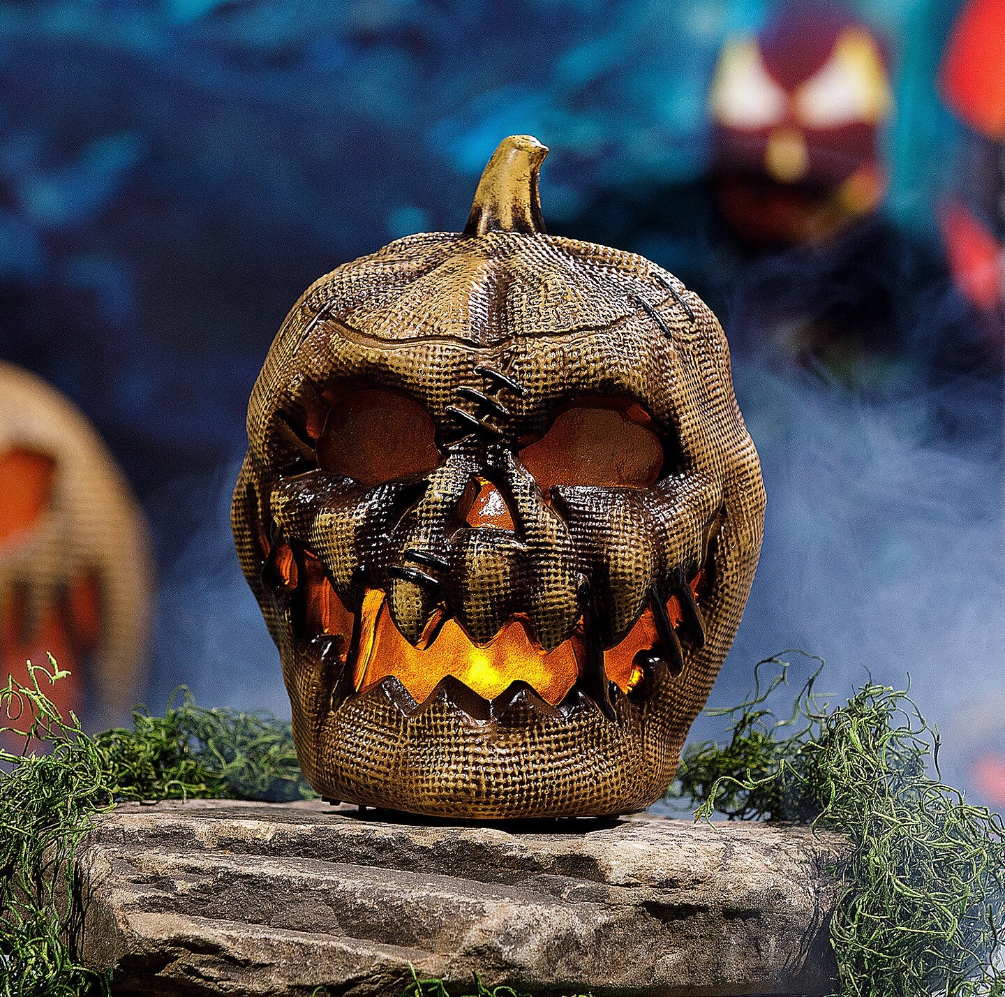 Animated Flaming Burlap Pumpkin