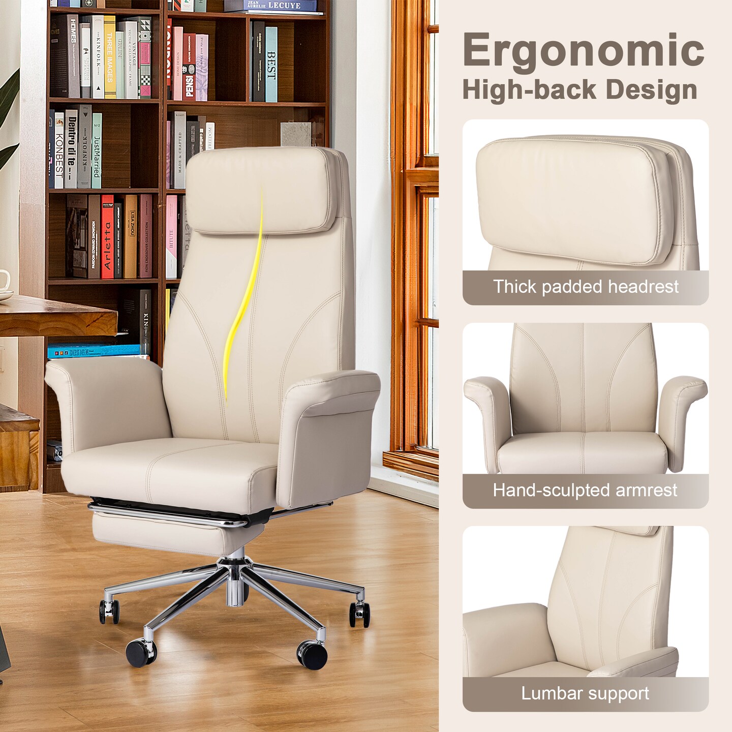 Modern Deluxe Faux Leather Gaslift Adjustable Swivel High Back Office Chair with Footrest and Armrest