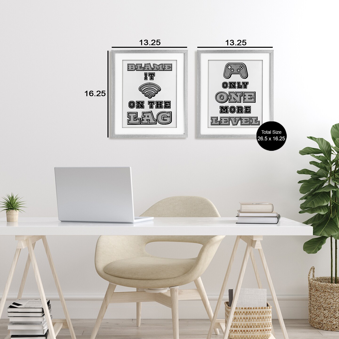 Stupell Industries Black & White Gamer Quotes 2pc Framed Print Under Glass Set, design by Marcus Prime