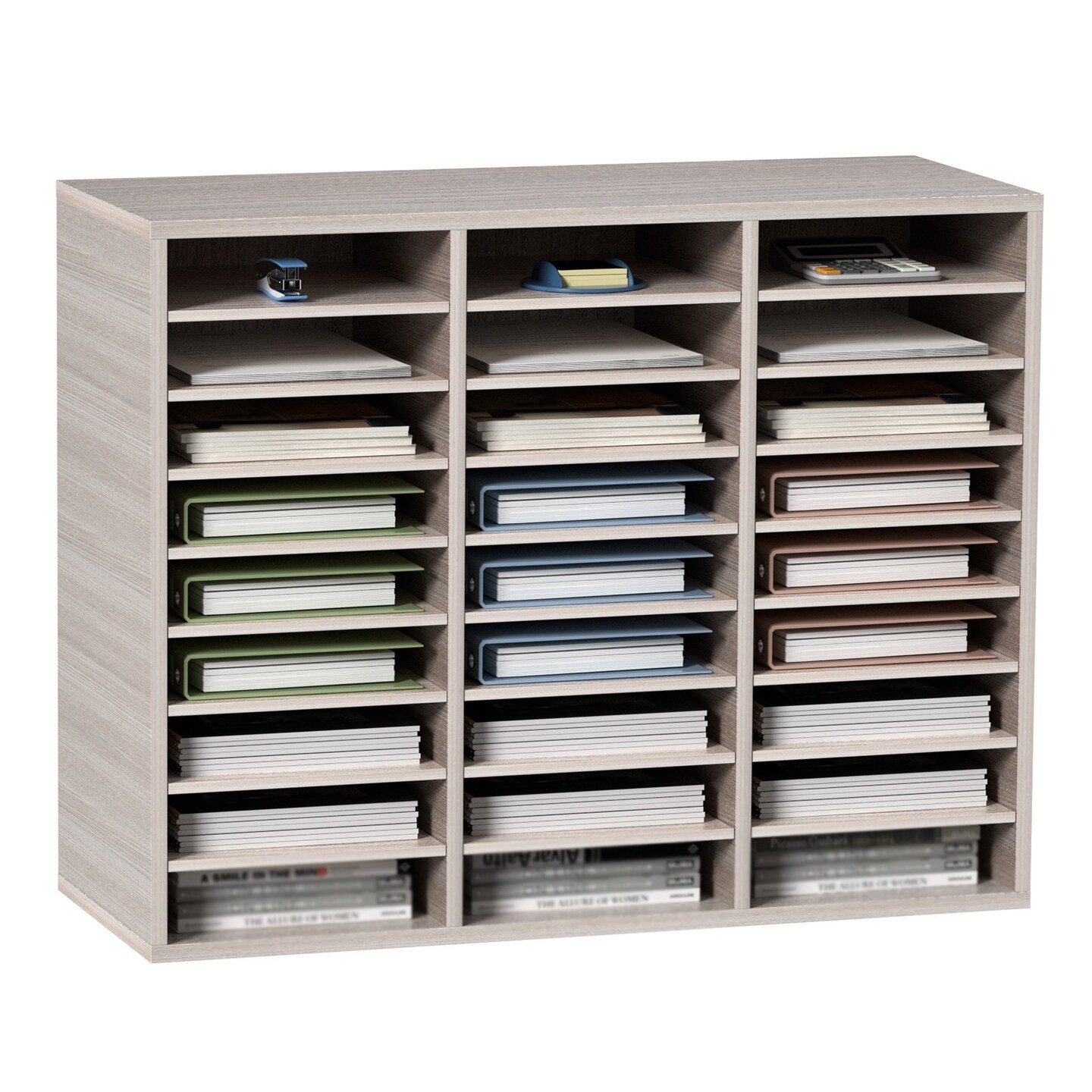 Wood Literature Organizer File Sorter with Removable Shelves Mailbox Slots for Office
