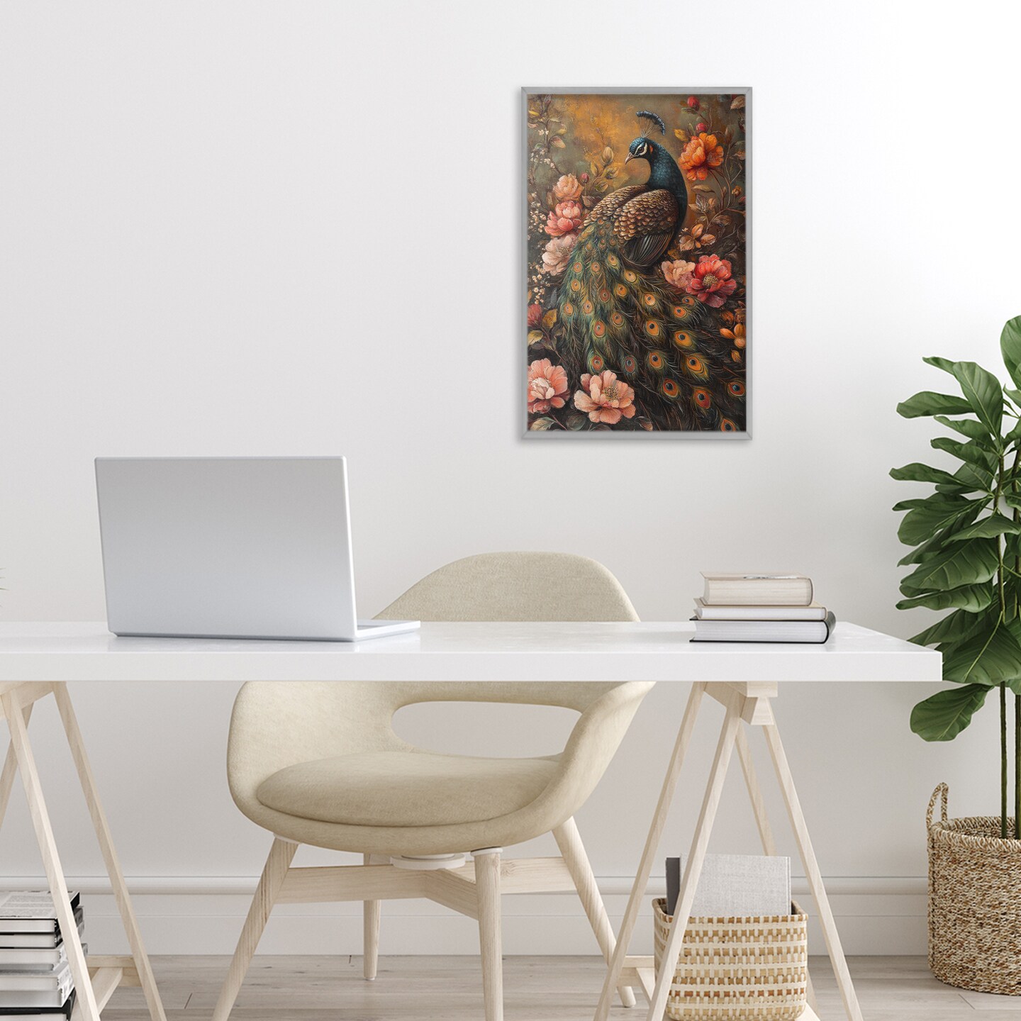 Stupell Industries Red Morris Inspired Peacock Framed Giclee, design by Petal Prints Design