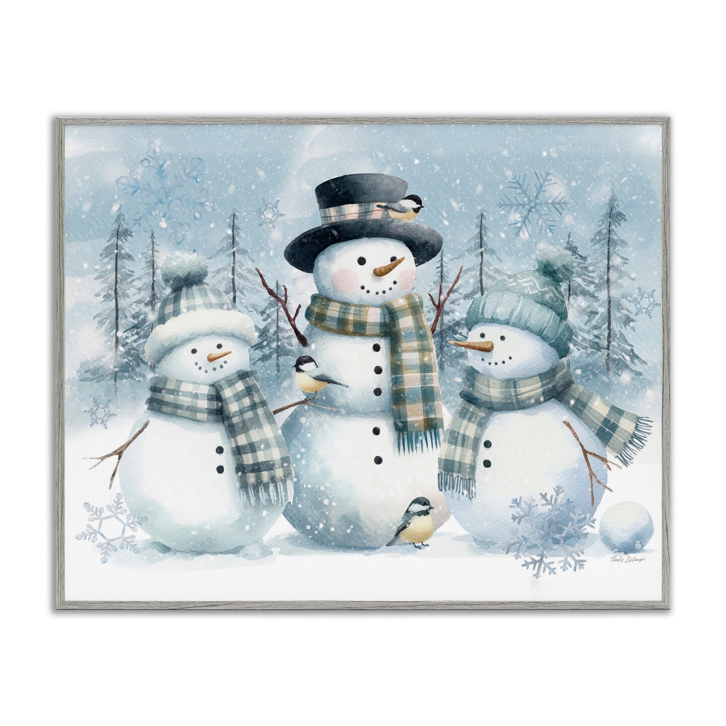 Stupell Industries Snowmen Trio and Bird Framed Giclee, design by Nicole DeCamp