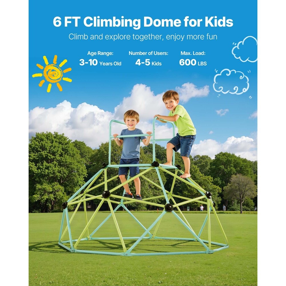 6 Feet Playground Geometric Dome Climbing for Kids with Rust Resistant Steel for Indoor or Outdoor Fun