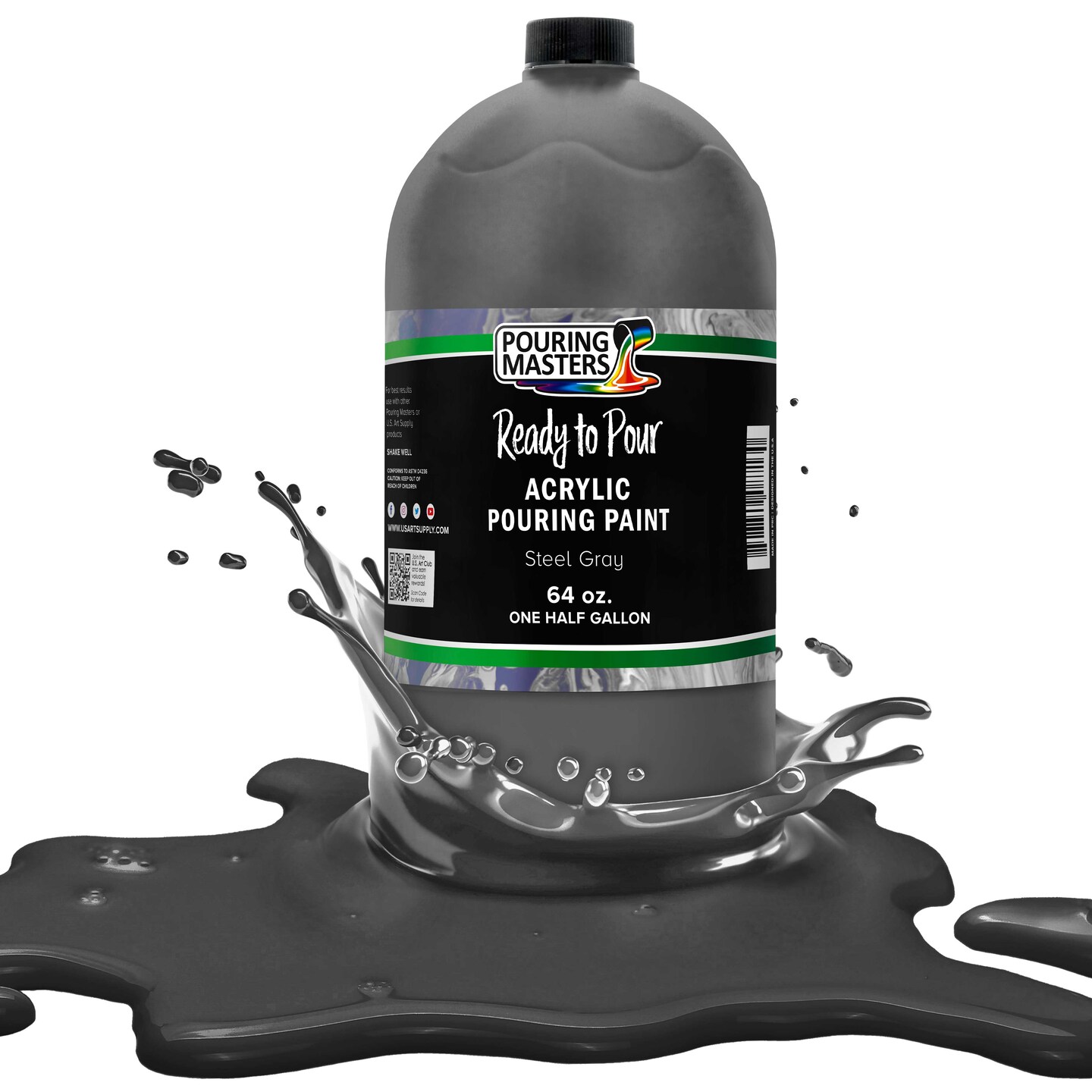 Pouring Masters Steel Gray Ready to Pour Acrylic Pouring Paint - Premium 64-Ounce Pre-Mixed Fluid Acrylic Paint - Fluid Art Supplies for Canvas, Wood, Paper, Tile &#x26; Rocks
