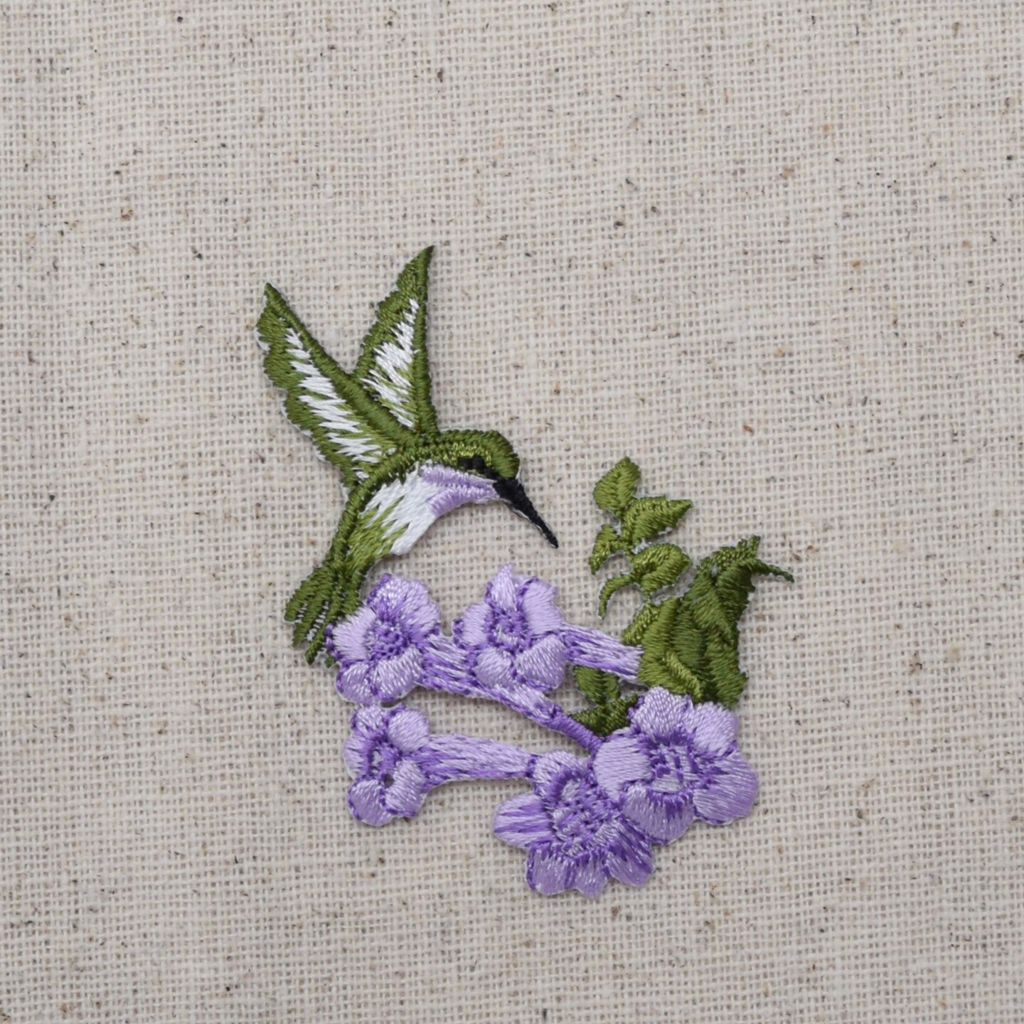 Lavender Hummingbird Facing Right Embroidered Patch Embroidered, Iron on Patch