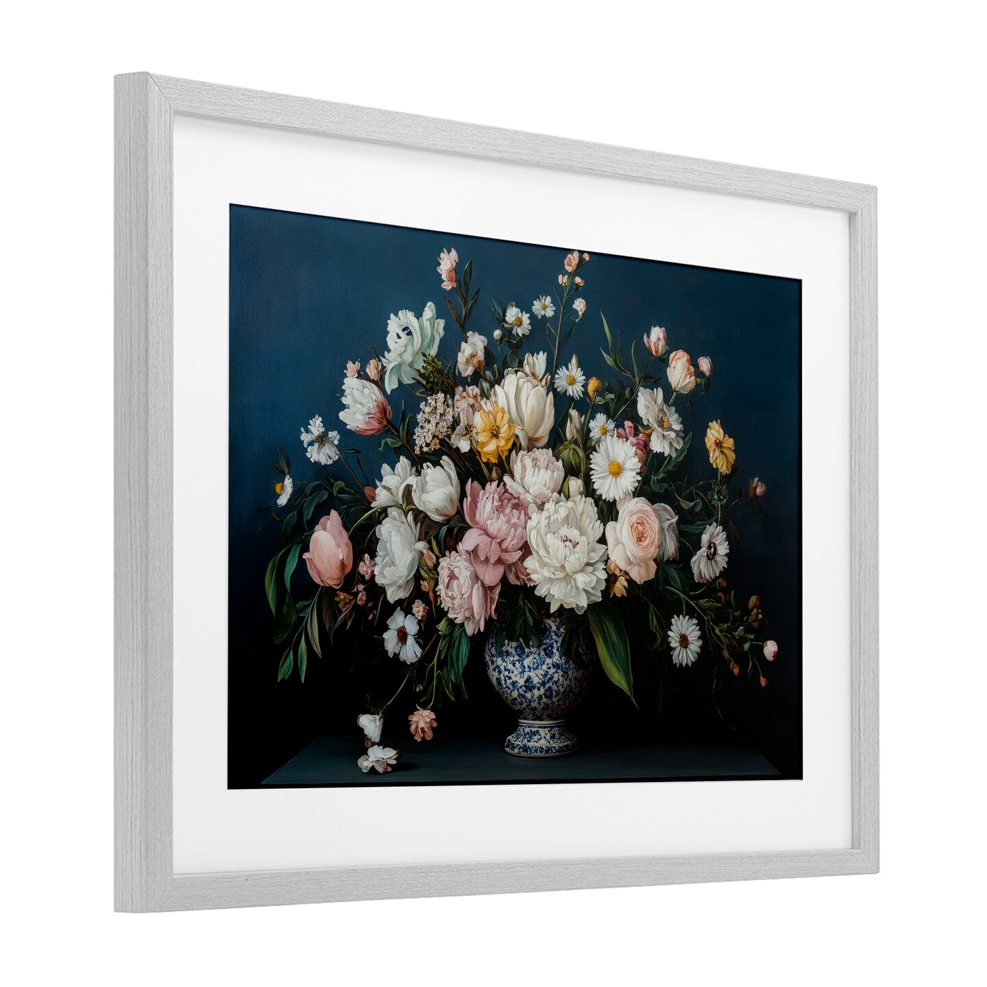 Stupell Industries Moody Blue Floral Vase Framed Print Under Glass, design by Petal Prints Design