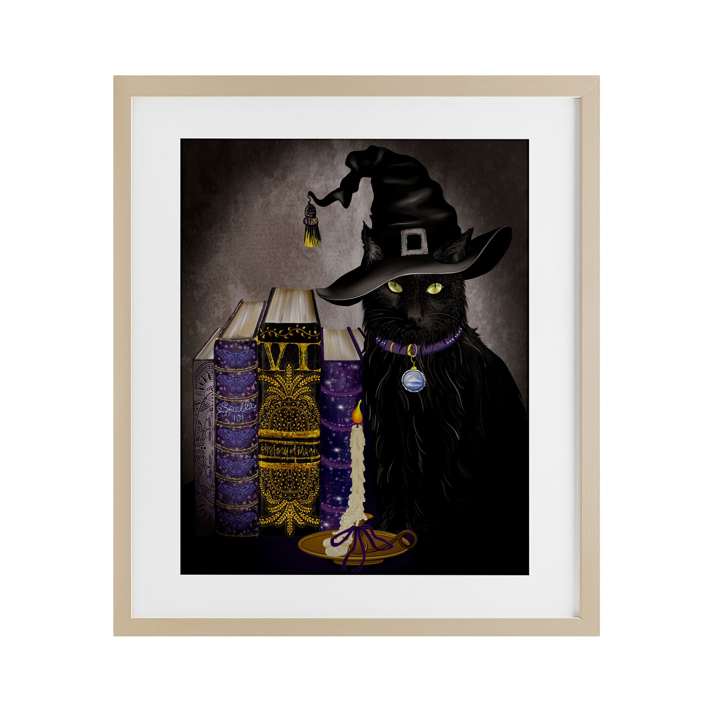 Stupell Industries Black Cat Gothic Books Framed Print Under Glass, design by Lori Mosley