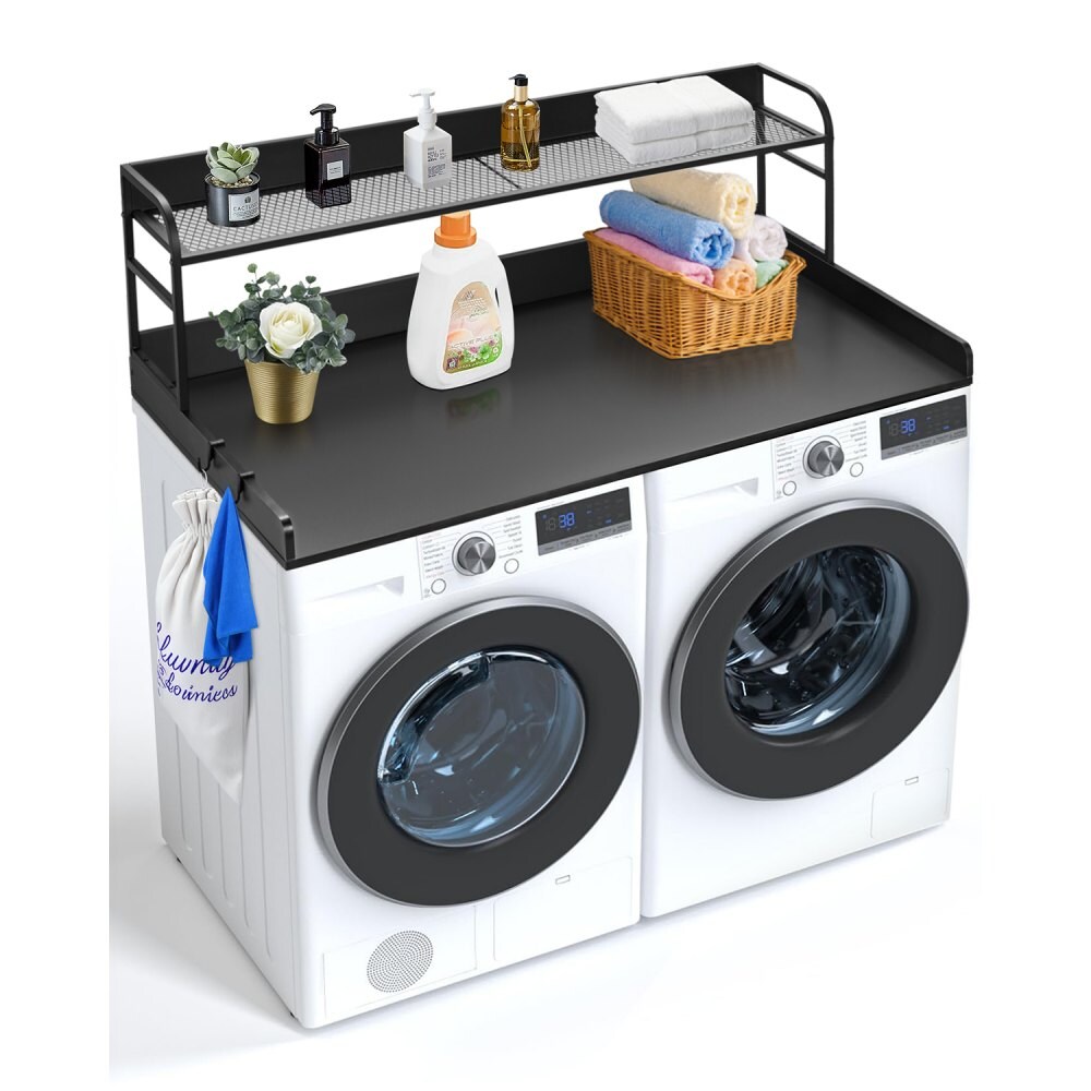 Multifunctional Washer Dryer Countertop with Storage Shelf and Hooks 54 Inch Laundry Room Organizer