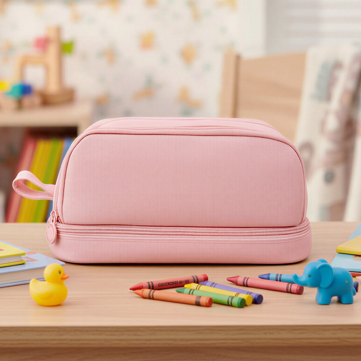 Wrapables 4 Compartment Large Capacity Pencil Case, Pencil Pouch for Stationery Tools, Pink