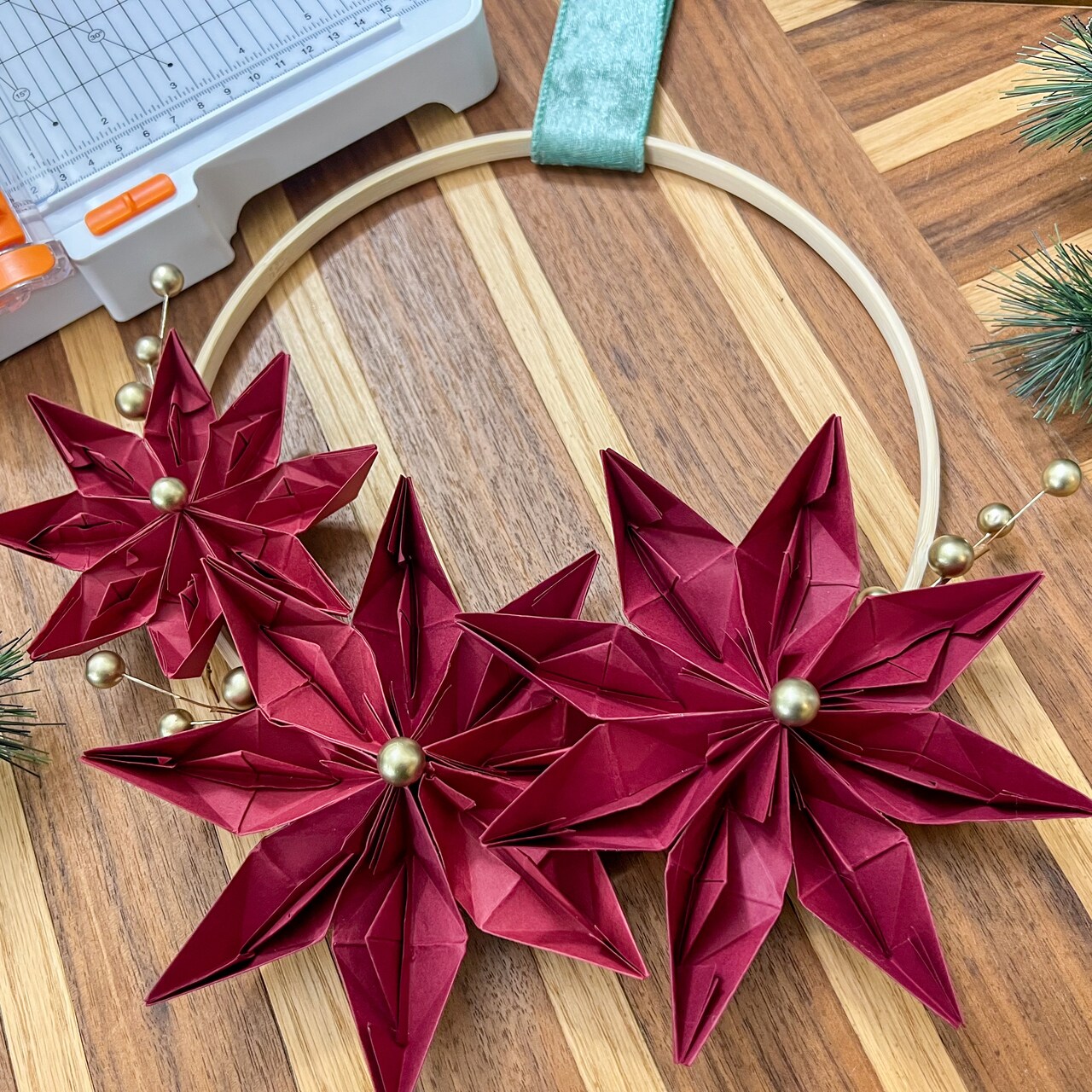Origami Poinsettia Wreath