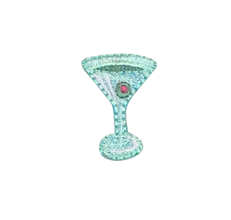 Mini 1 inch Green Martini Glass, Cocktails, Drinks, Embroidered, Iron on Patch