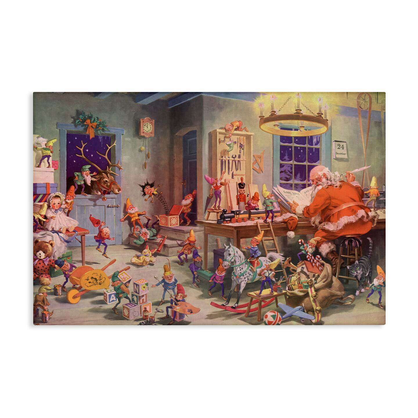 Stupell Industries Santa's Elves Antique Scene Canvas, design by Vintage Hustle