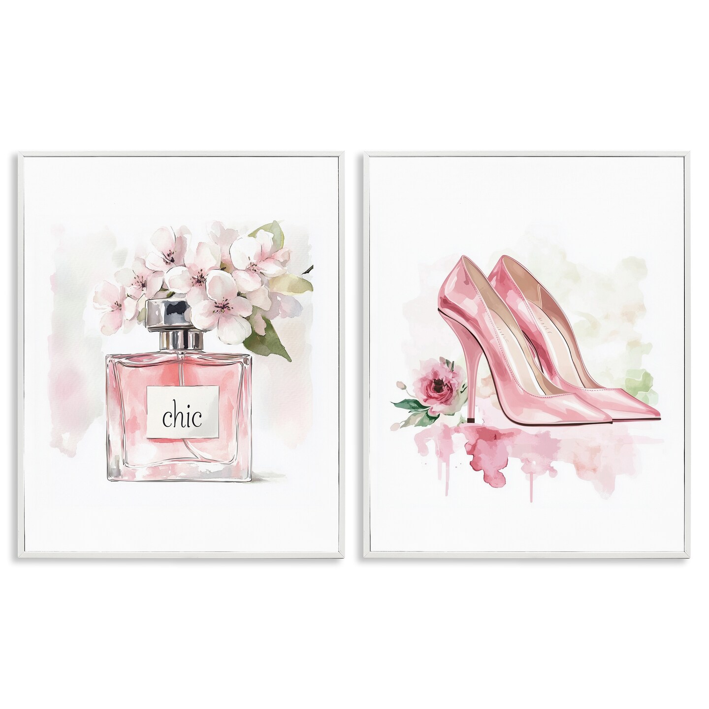 Stupell Industries Rosy Pastel Perfume & Heels 2pc Framed Giclee Set, design by Christine Simpson Art