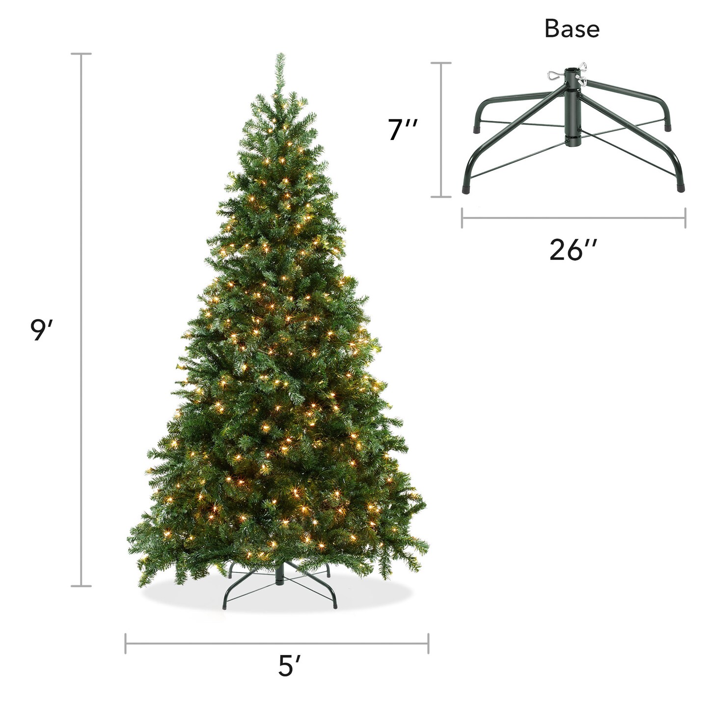 Casafield Realistic Pre-Lit Green Spruce Artificial Holiday Christmas Tree with Sturdy Metal Stand