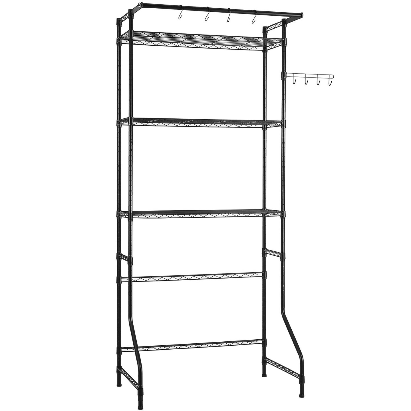 Black Carbon Steel Over-Washer Storage Shelf with 3 Layers, Hooks and Rod