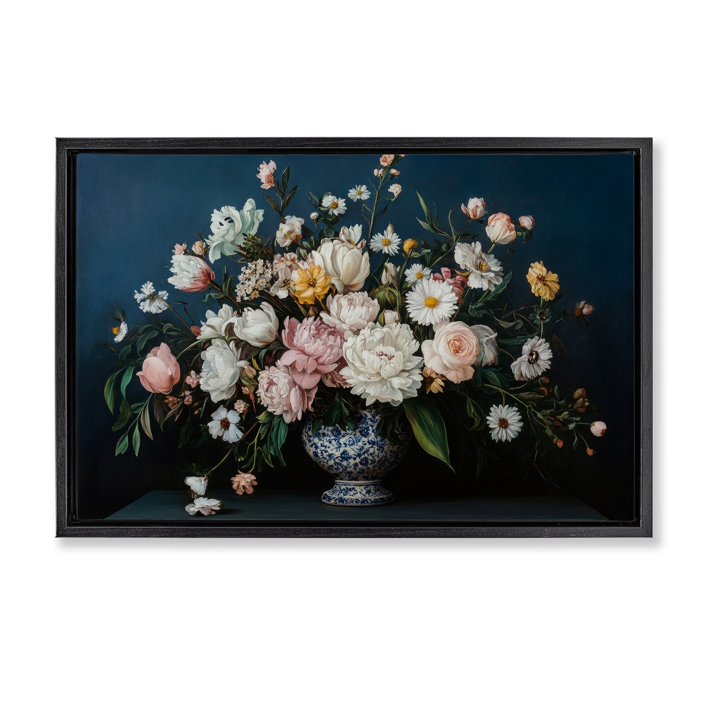 Stupell Industries Moody Blue Floral Vase Floating Frame, design by Petal Prints Design