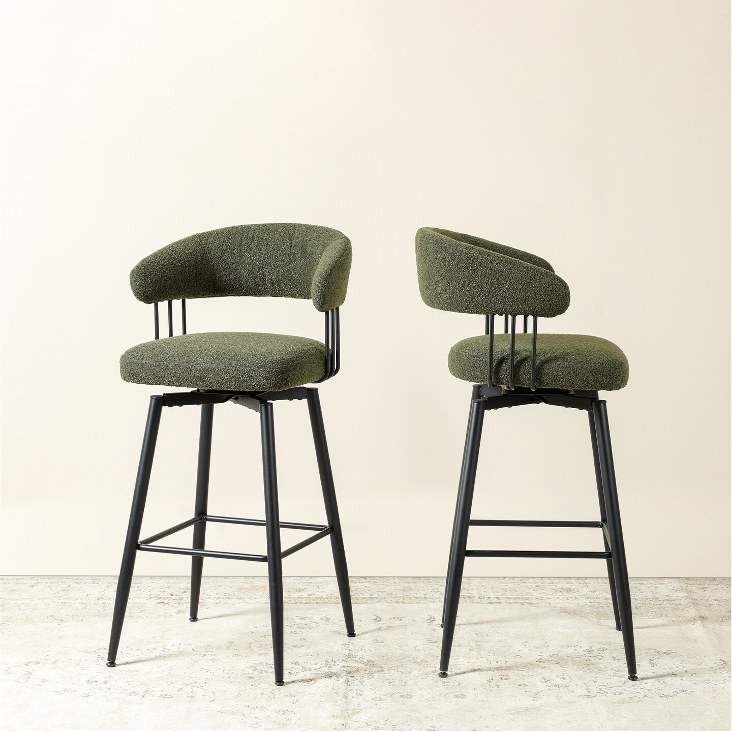 Set of 2/4 Modern Fabric/Leatherette Swivel Bar Stool with Tapered Black Metal Legs