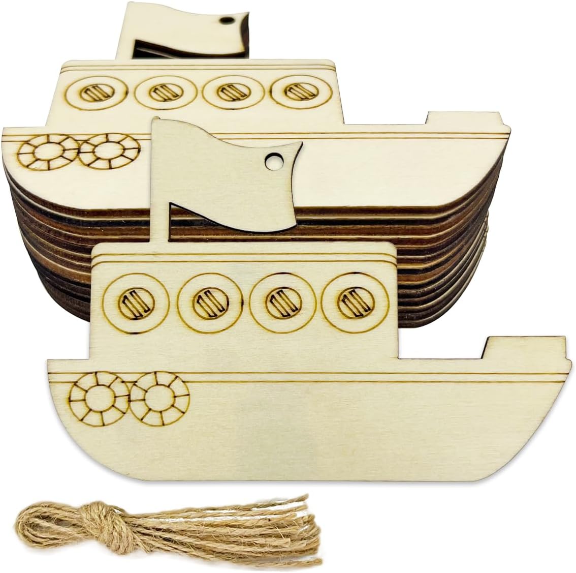 30pcs Unfinished Wooden Boat Cutout, DIY Crafts Cutouts Blank Wooden Sailboat Shaped Hanging Ornaments Gift Tags for Summer Ocean Sea Theme Party Decoration