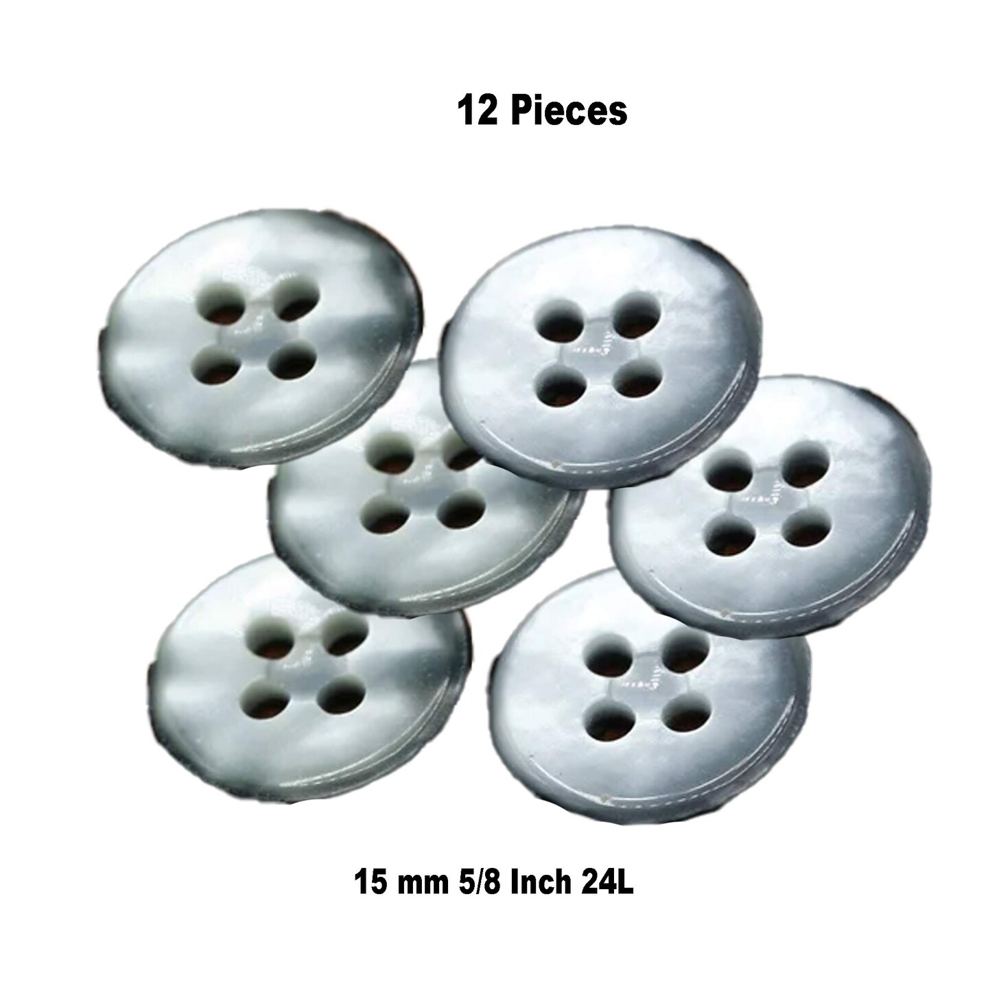 Gray Faux Shell Buttons 12pcs, 15mm 5/8", 4-Hole Luminous Center Sewing Buttons