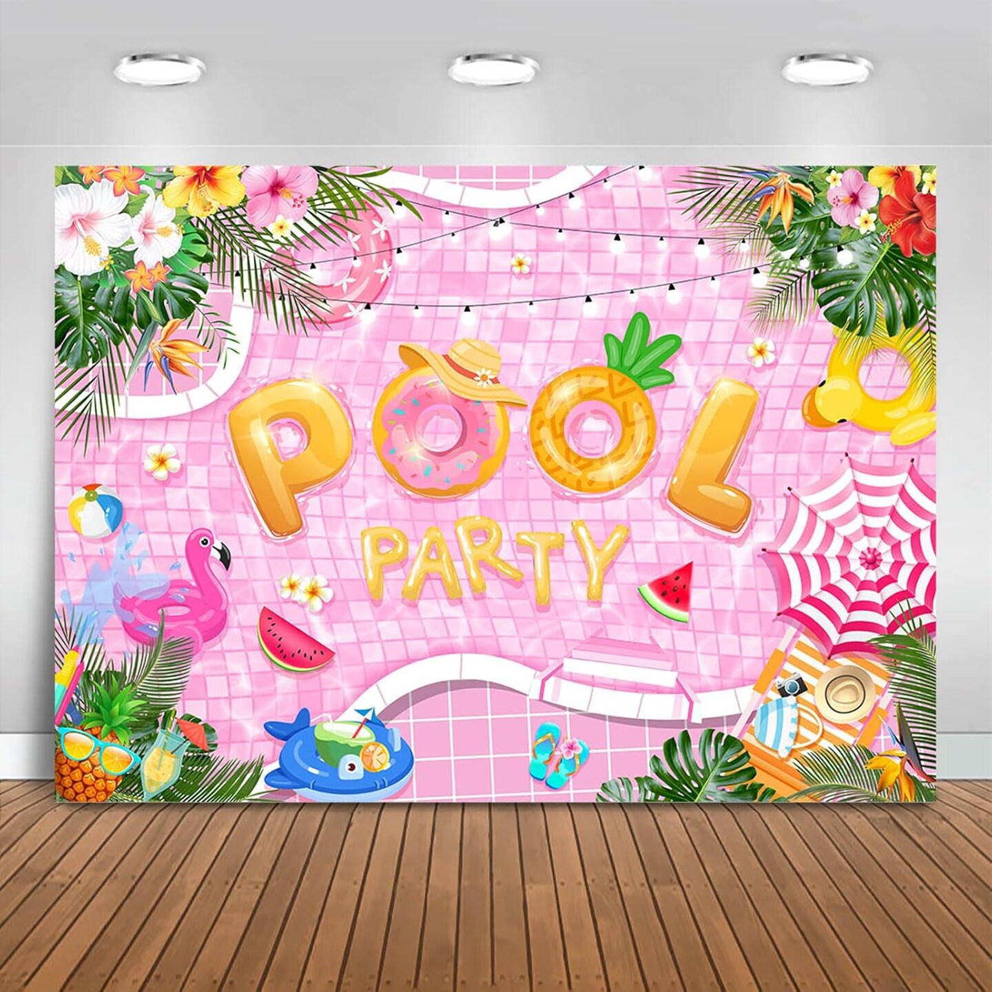 Pool Party Banner Backdrop Summer Beach Party Decorations Hawaiian Summer Pink Swimming Pool Party Banner Party Supplies for Photography (Pink, 7x5ft(82"x60"))