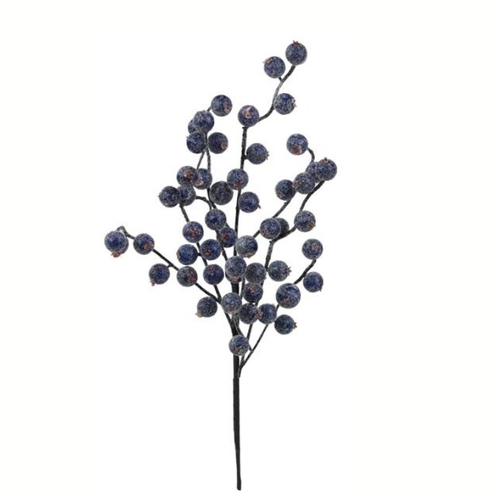 16.5" Glitter Navy Blue Berry Spray | Waterproof Frosted Christmas Pick-EW013619