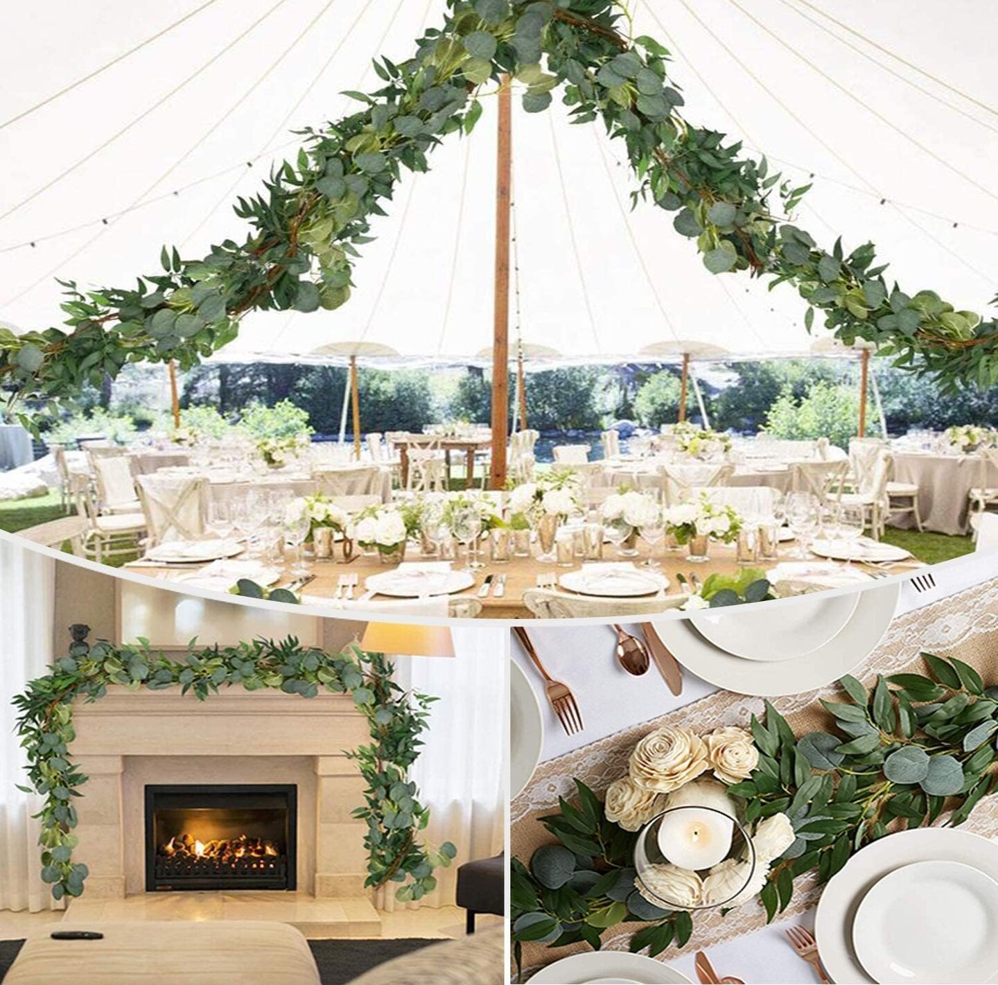 2 Pack Artificial Eucalyptus Garland 6.5 Feet Faux Greenery Garland for Wedding Mantle Table Runner Baby Shower Decor