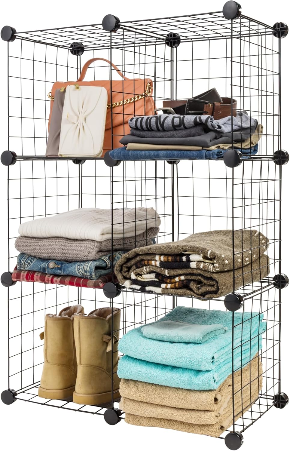 IRIS USA 6-Cube Modular Wire Cube Storage Organizer, Adjustable & Expandable Metal Shelving, Stackable Wire Grid, 60 lb Capacity, Black