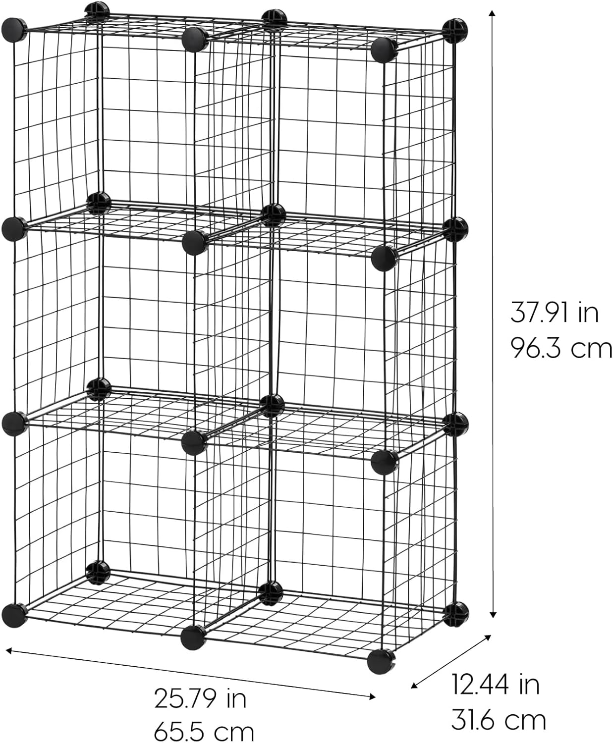 IRIS USA 6-Cube Modular Wire Cube Storage Organizer, Adjustable & Expandable Metal Shelving, Stackable Wire Grid, 60 lb Capacity, Black
