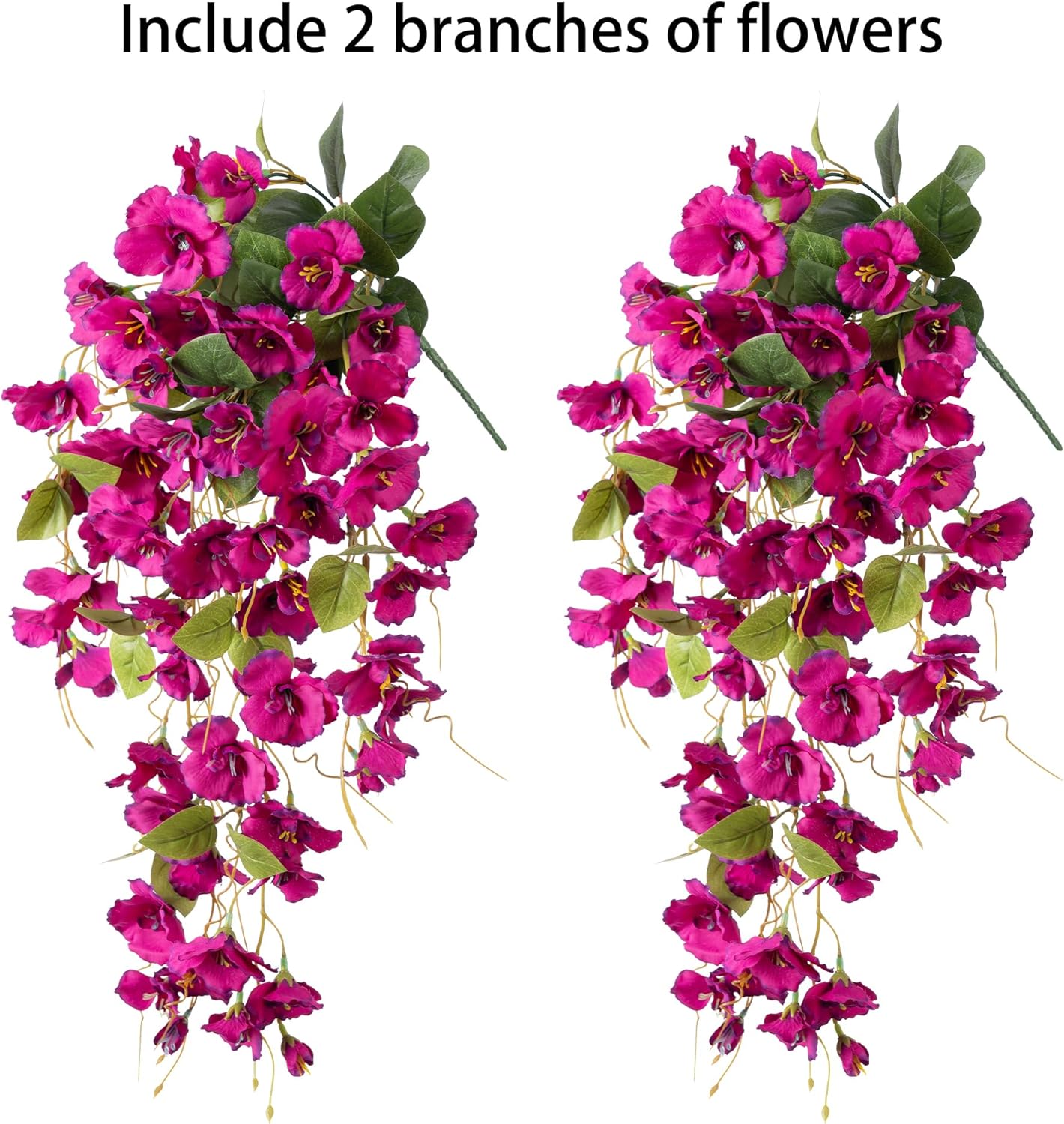 Artificial Hibiscus Fake Hanging Flowers Plants for Outdoors Spring Summer Decor, 2pcs Fuchsia Silk Hibiscus Long Trailing Vines