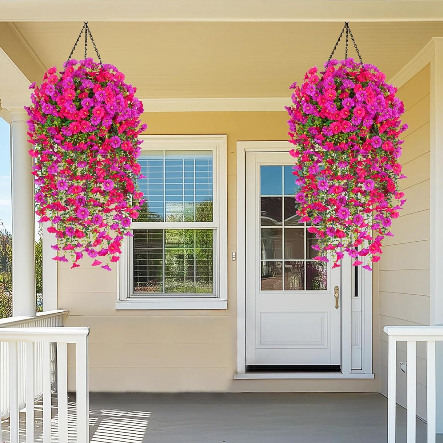 2 Packs Look Real Artificial Flowers for Outdoors, Fake Artificial Hanging Flowers for Outdoors