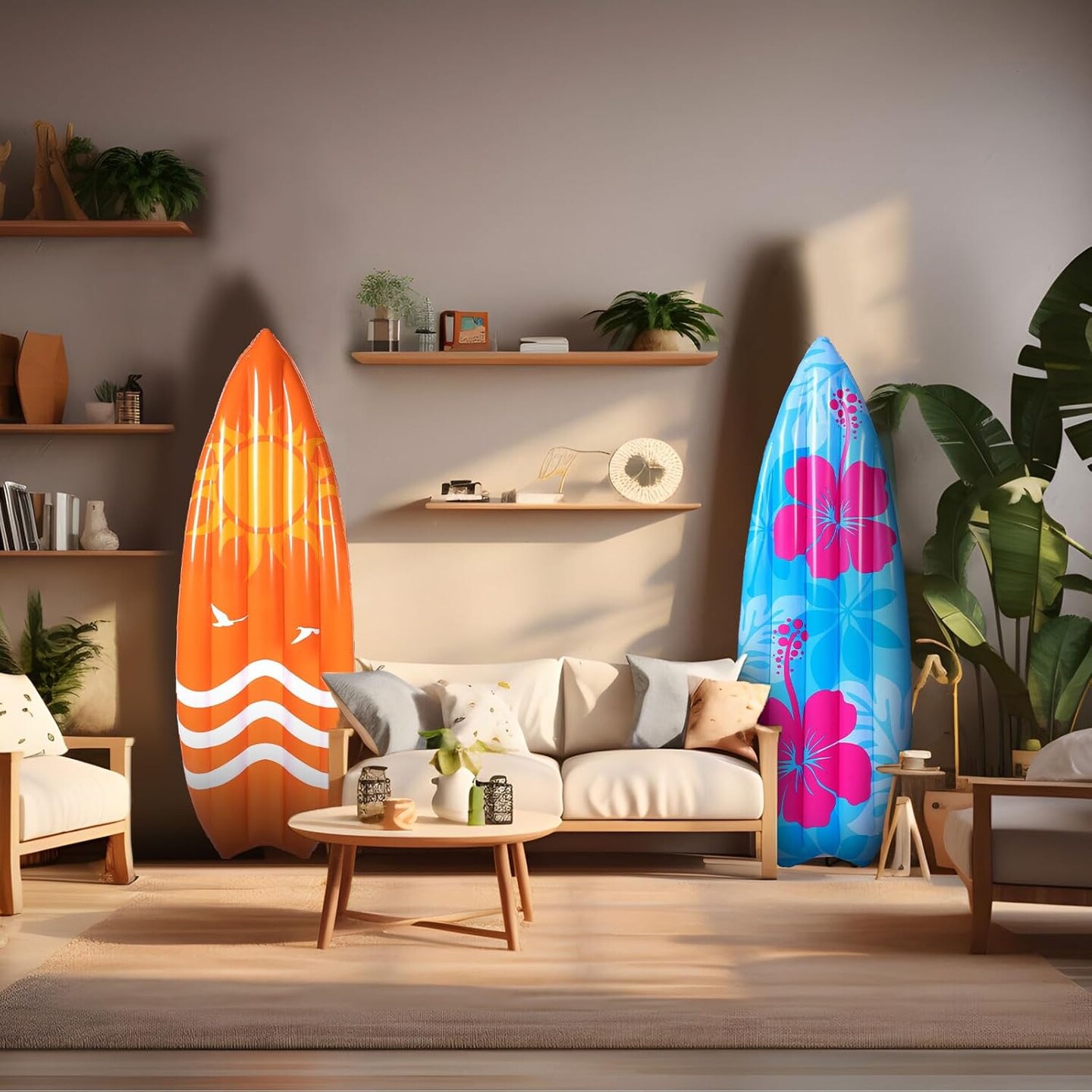 2 Pcs 60&#x22; Long Inflatable Surf Board Luau Decoration Theme Beach Pool Toy Tropical Inflatable Surfboard Pool Float Board Beach Party Decorations for Kids Adults Summer Hawaiian Theme Party