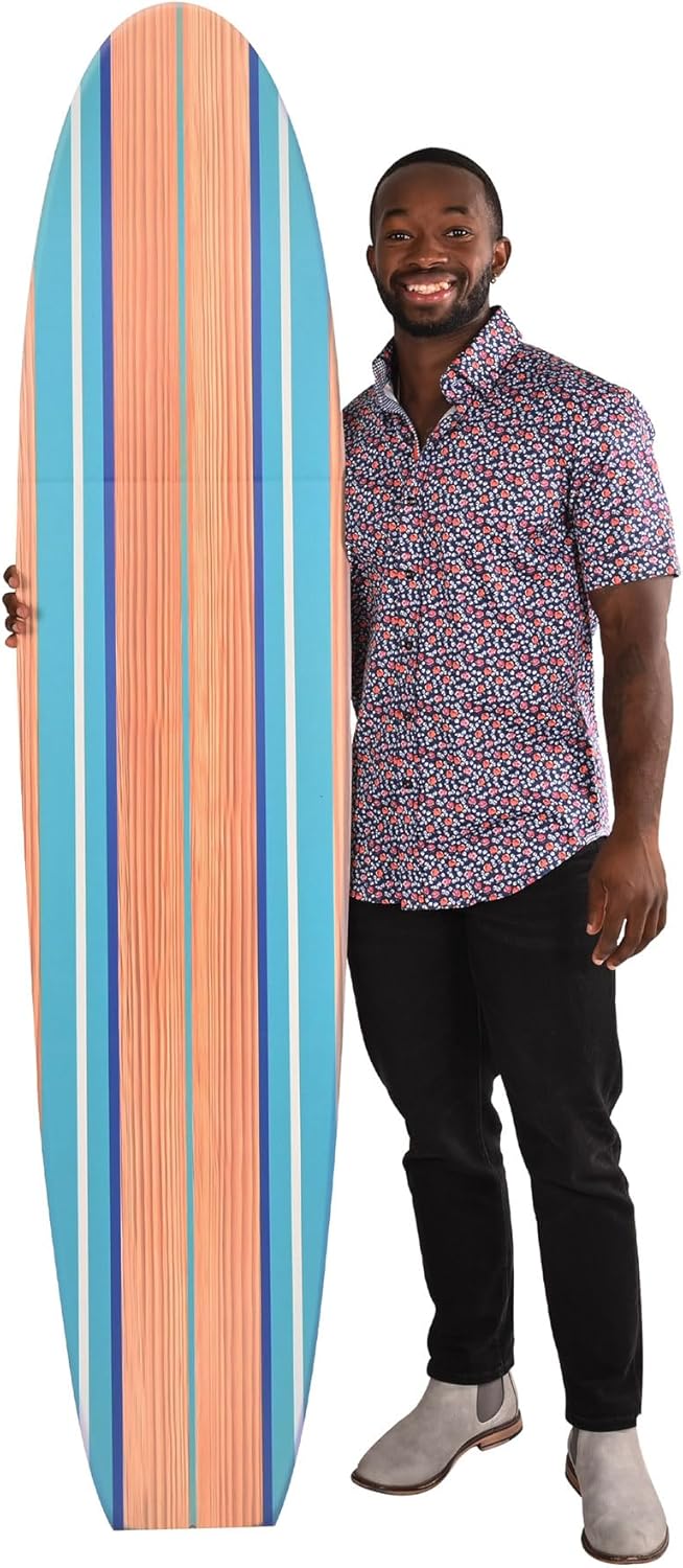 Large 6' x 15.75" Cardboard Luau Surfboard Stand-Up- Hawaiian Tropical Photo Booth Prop, Photography Background