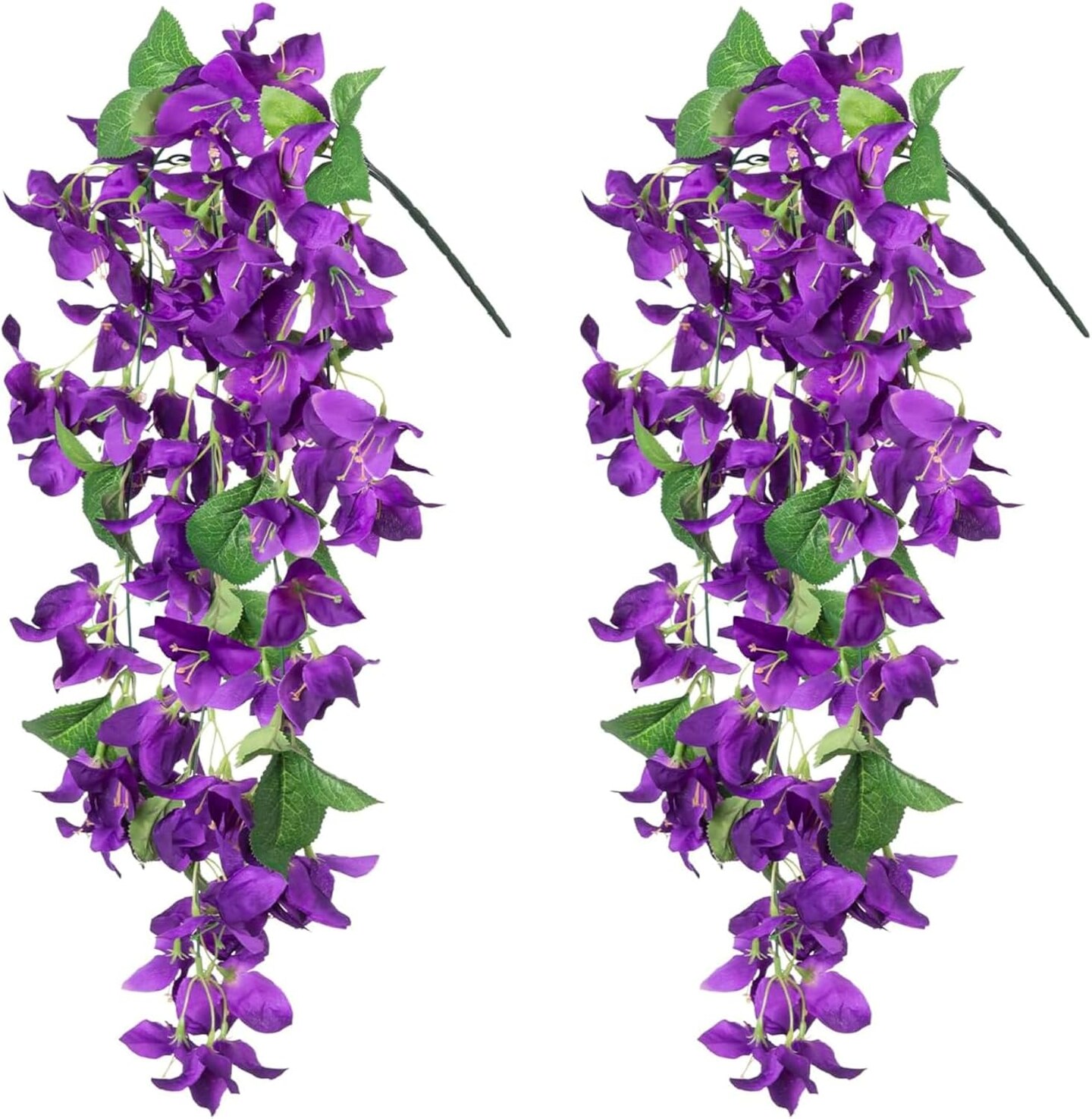 Artificial Bougainvillea Faux Flowers Plants for Outdoor Outside Summer Decoration, 2PCS Hanging Fake Silk Long Vines