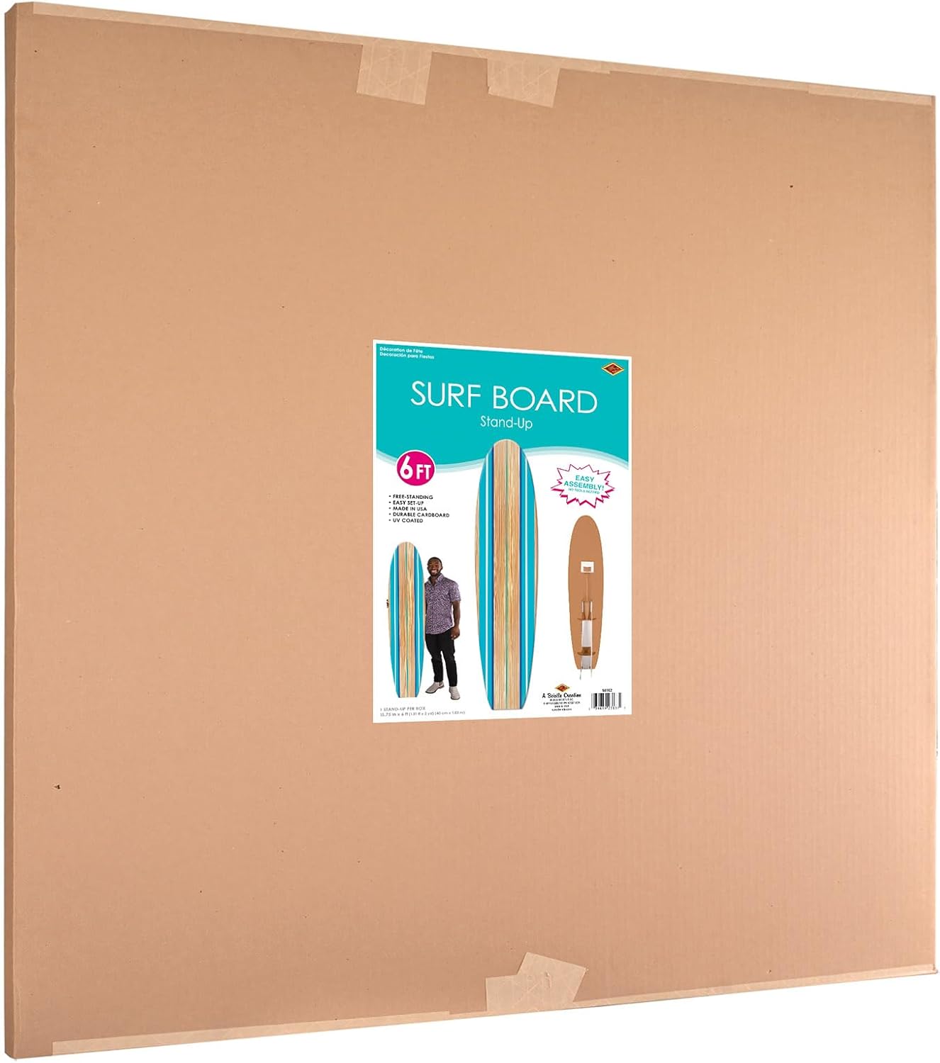 Large 6' x 15.75" Cardboard Luau Surfboard Stand-Up- Hawaiian Tropical Photo Booth Prop, Photography Background
