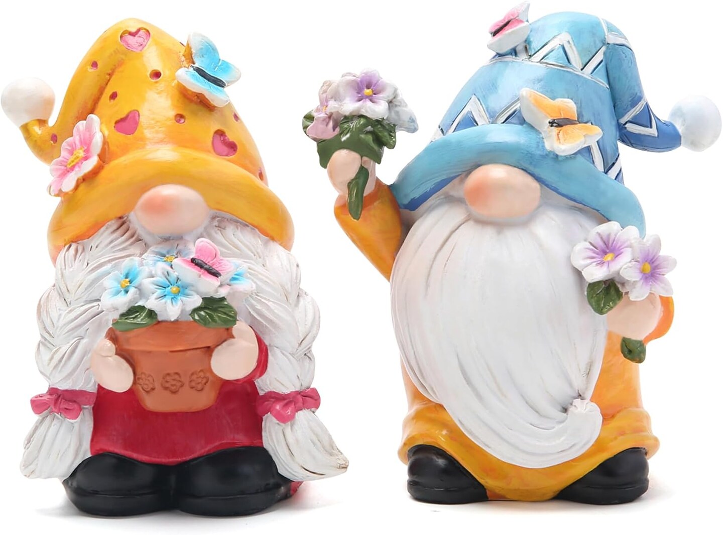 2PCS Gnomes Decorations Flower Ornaments Decor Gifts Summer Figurines Couple Gnomes for Outdoor Garden Decor Birthday Gifts for Mom, Grandma, Women