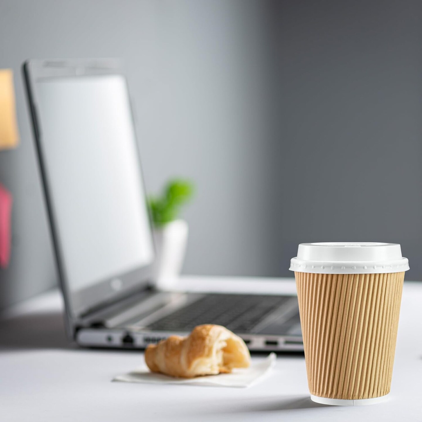 Comfy Package [12 oz. - 50 Sets] Insulated Kraft Ripple Paper Hot Cups, Disposable Coffee Cups With Lids - Ideal for Hot Beverages, Travel, and Office Use